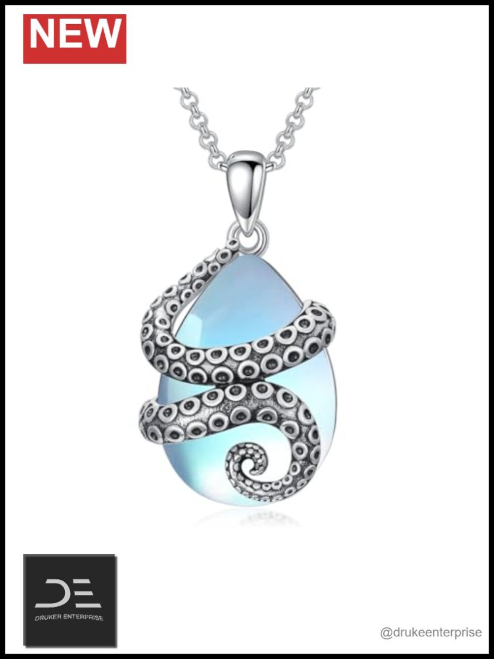 925 Sterling Silver Animal Pendant Necklace Octopus Moonstone Cute Jewelry Gift